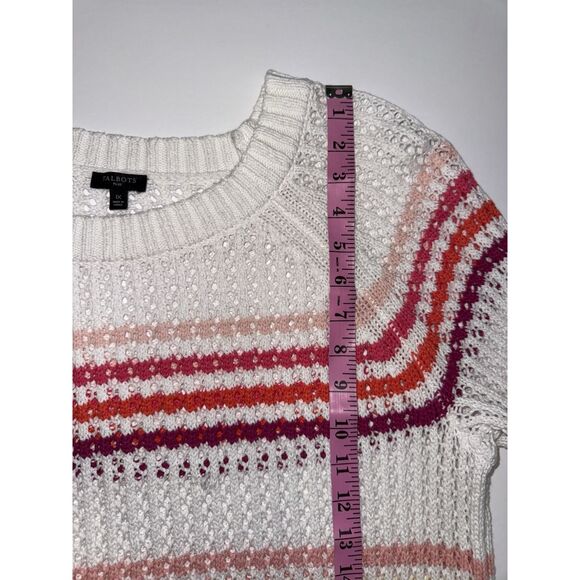 Talbots Open Stitch Knit Raglan Sweater Rainbow Stripe Preppy Academia Casual 1X - Picture 11 of 14